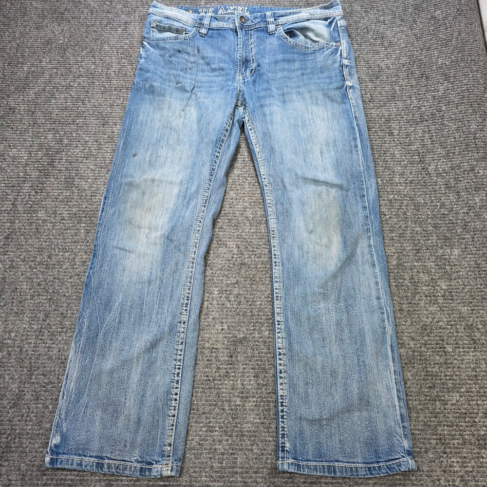 TK Axel Straight Leg Denim Jeans Men's Size 38 Blue Stretch Contrast Stitch